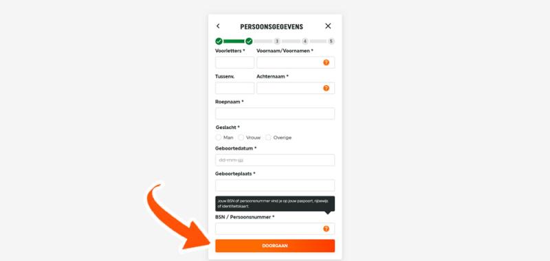 Persoonsgegevens bij TOTO invuleln