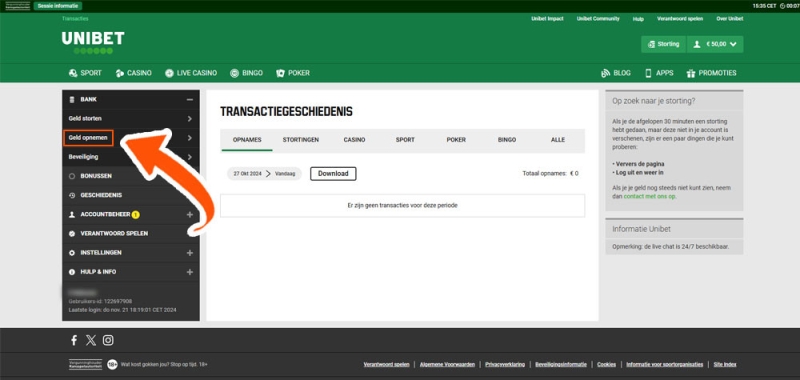 Bij Unibet uitbetalen