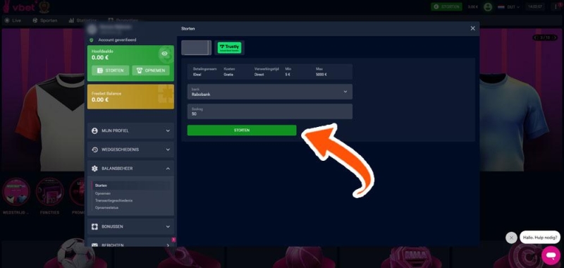 Geld storten bij Vbet