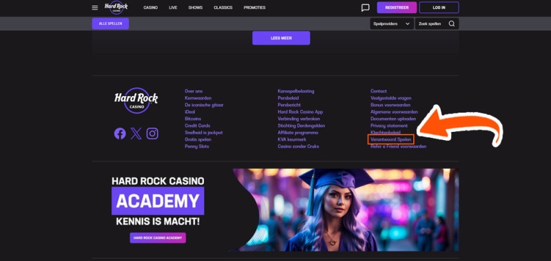 Open de Verantwoord Spelen pagina bij Hard Rock Casino