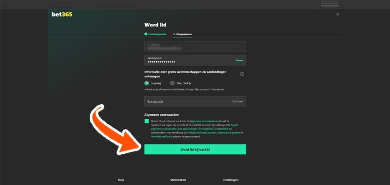 Maak een wachtwoord aan bij Bet365