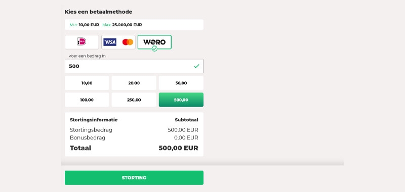 Wero stortingsbedrag kiezen online casino