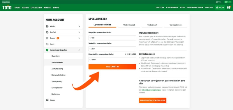 Bij Winn Itt speellimieten instellen