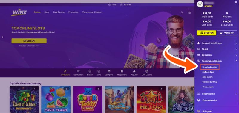 Open het overzicht van Winz Casino limieten