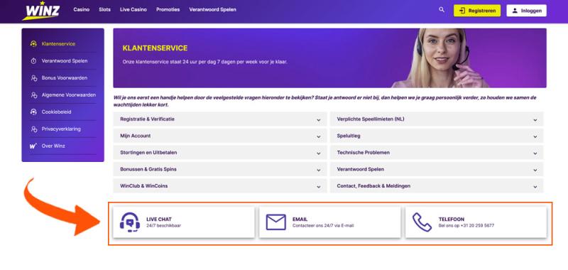 Kies voor een van de Winz contactopties