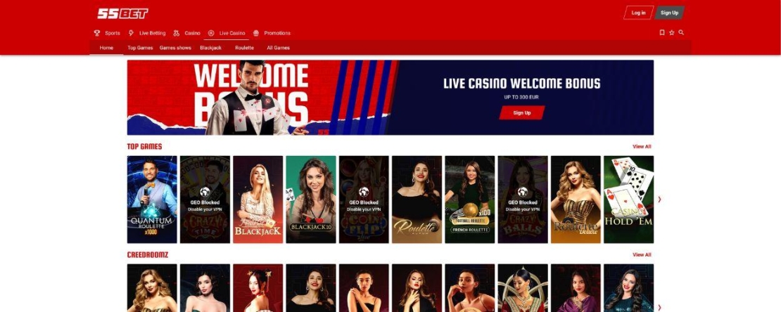 55Bet live casino