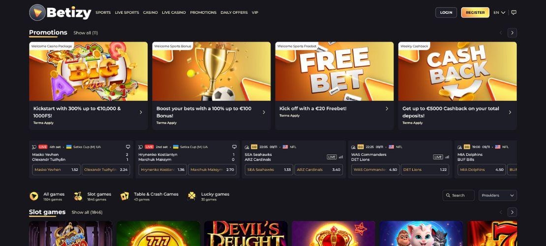Betizy Casino homepage