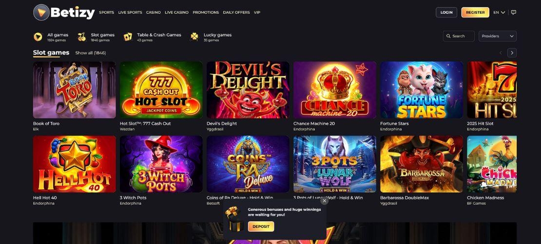 Betizy spelaanbod online casino
