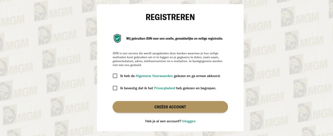 BetMGM Casino registratie via iDIN proces