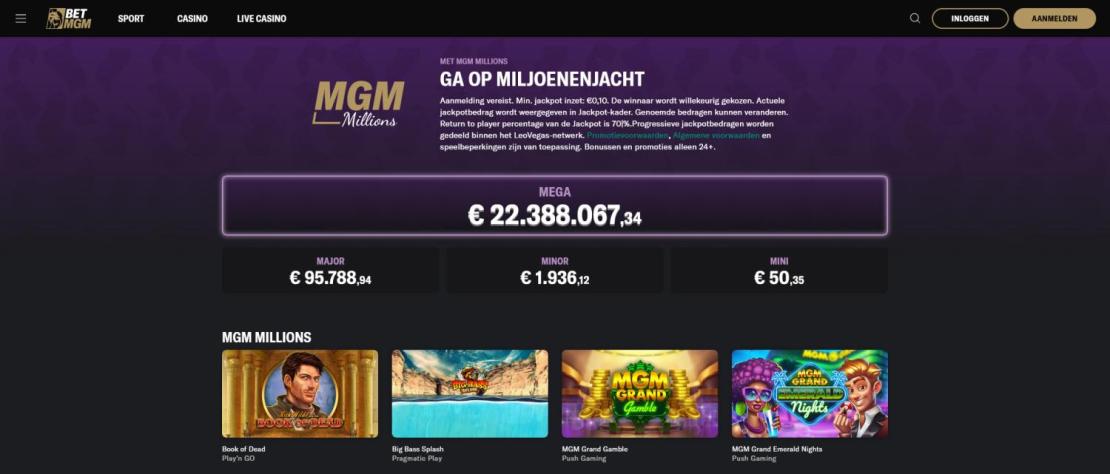 Jackpot functie van MGM Millions bij BetMGM online NL
