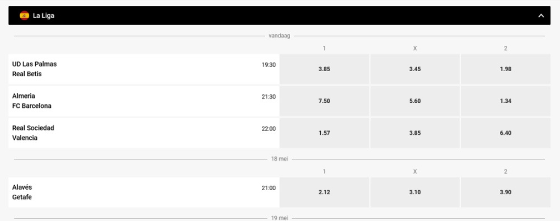 Odds voorbeeld van Betting sites zoals LeoVegas