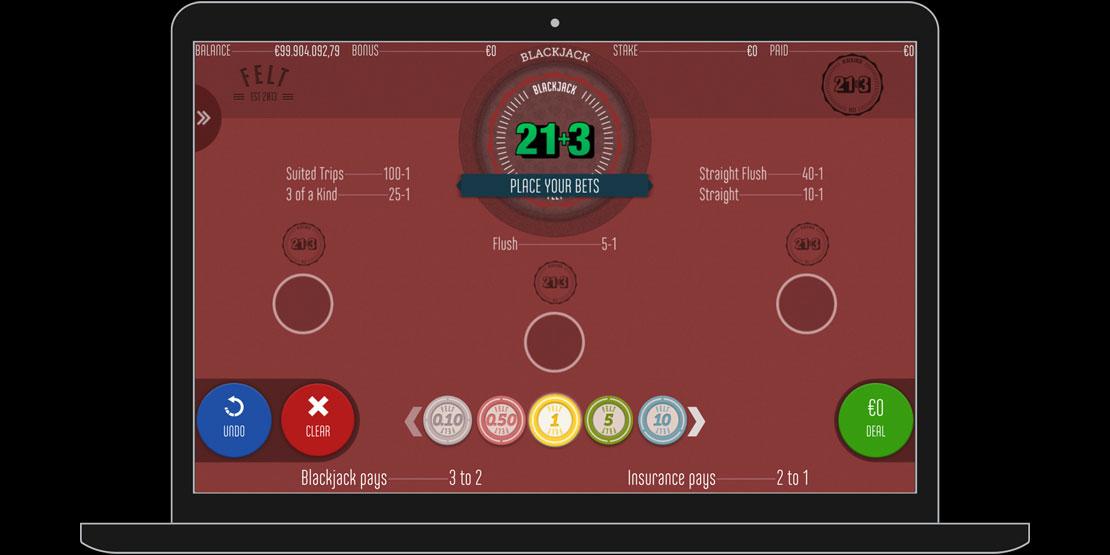 Speelveld van Blackjack 21 + 3