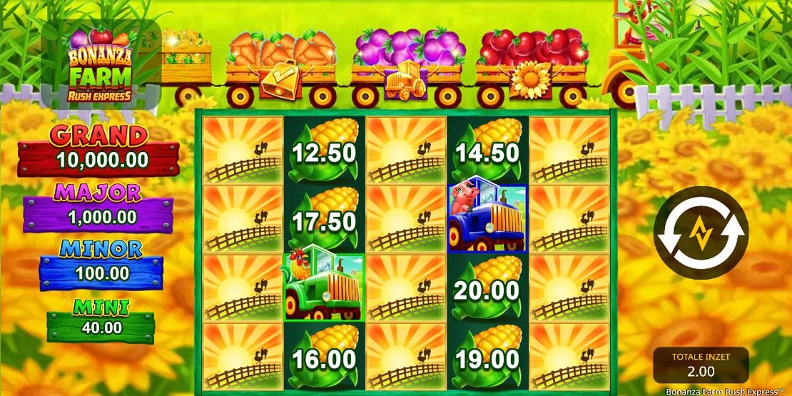 Speelveld van de Bonanza Farm Rush Express slot
