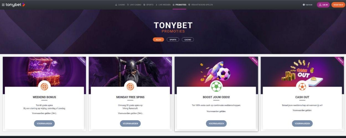 Bonussen bij online casino Tonybet