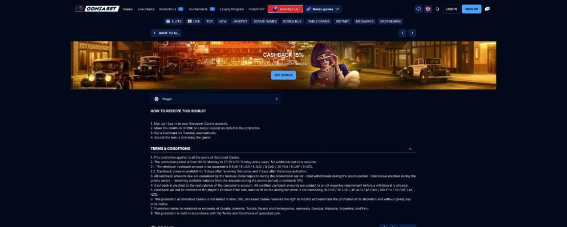 Cashback bonus bij Gonzabet