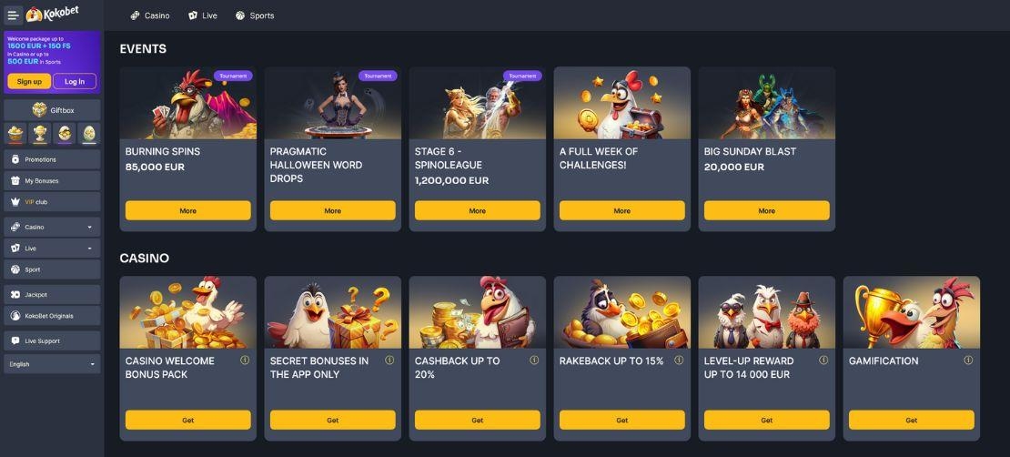 Casino welkomstbonus bij Kokobet