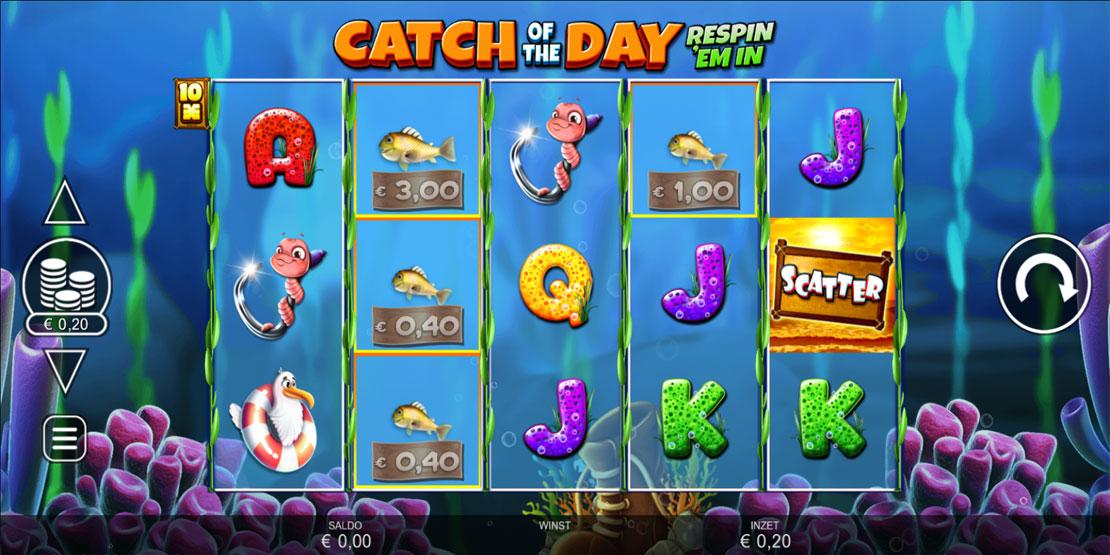Speelveld van de Catch of the Day Respin 'em In slot