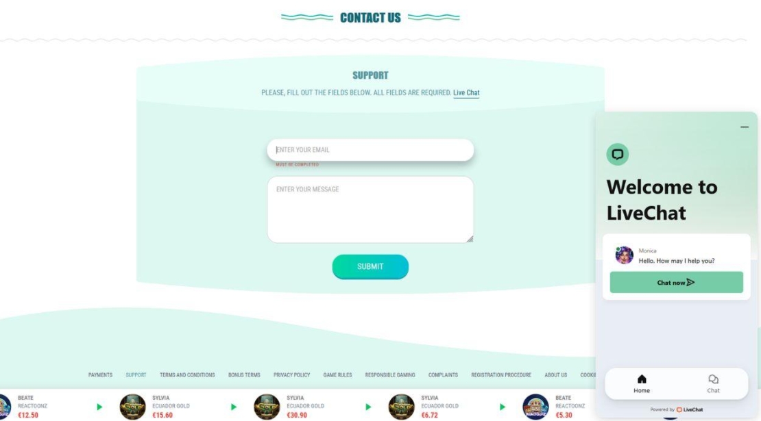 De helpdesk van Spinia Casino