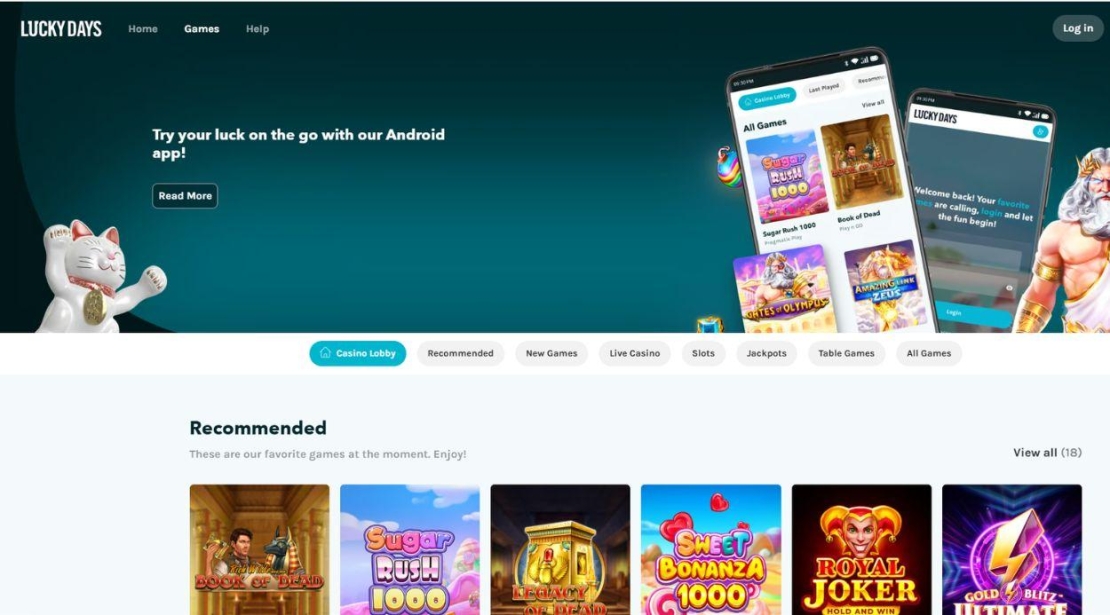Homepage van Lucky Days Casino