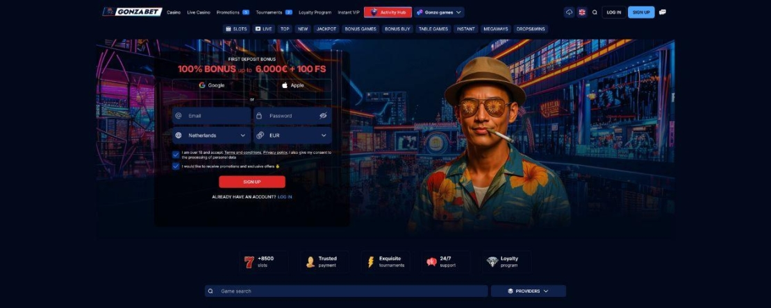 Homepage van Gonzabet Casino