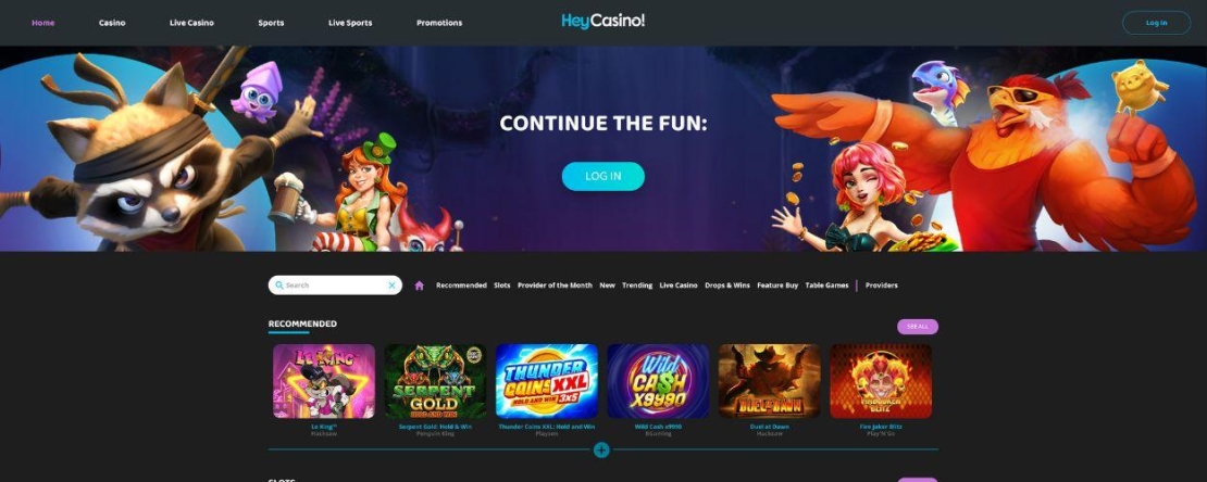 Homepage van heycasino