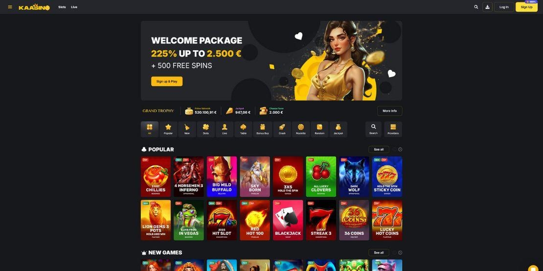 Homepage van Kaasino