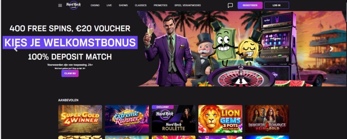Homepage van online casino Hard Rock Casino