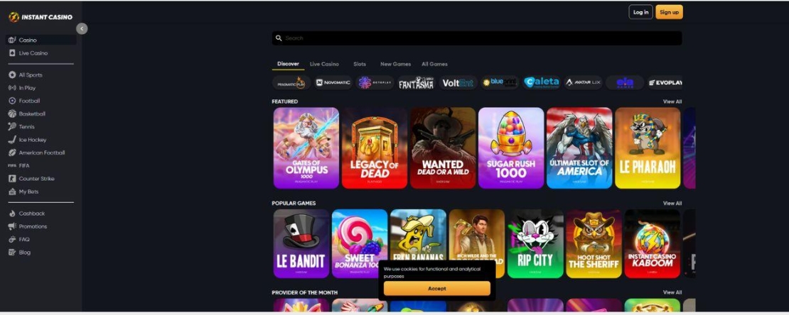 Instant Casino spelaanbod