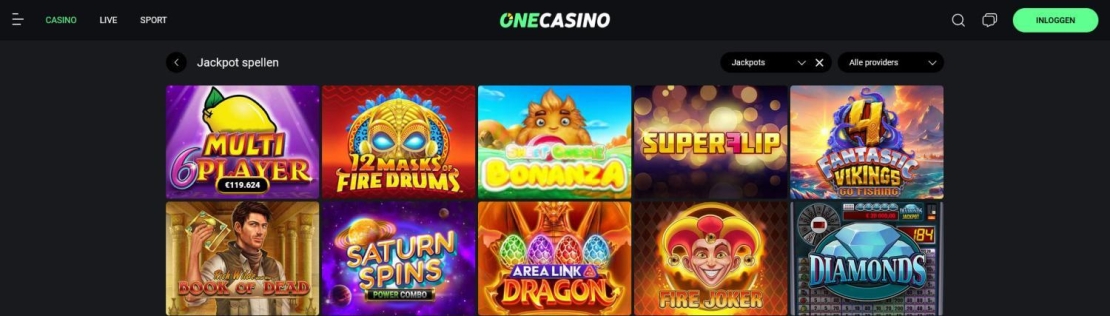 One Casino jackpots screenshot