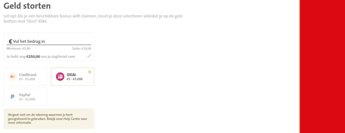 Overzicht van het stortingsproces bij Jack's Casino