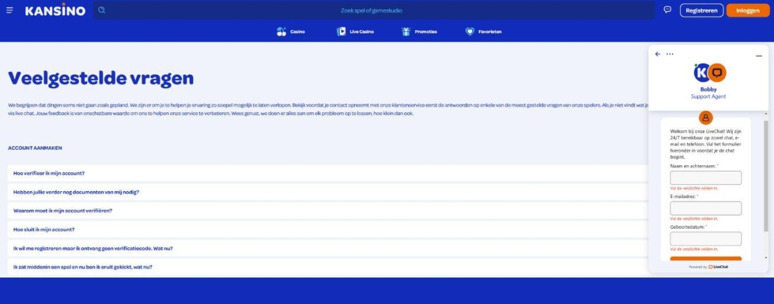 Kansino Casino klantenservice