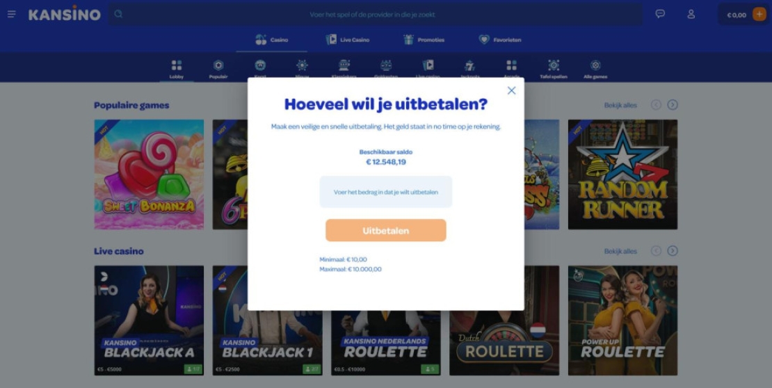 Kansino uitbetaling vanuit het account