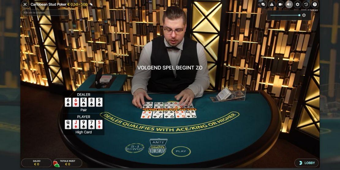 Live Caribbean Stud Poker speelveld