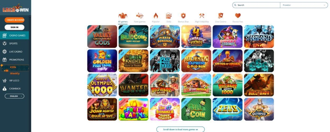 Locowin spelaanbod online casino