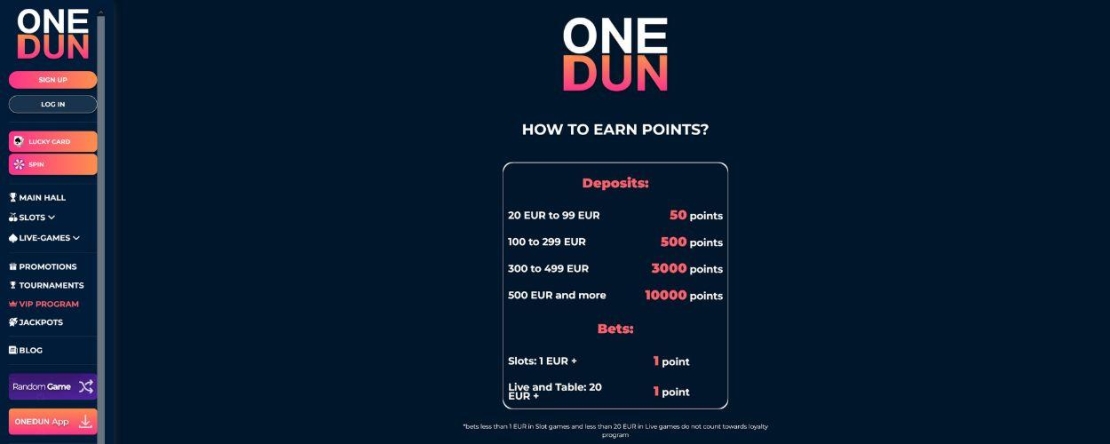 Loyaliteitrsprogramma bij Onedun Casino