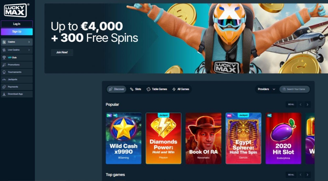 Homepage van Lucky Max Casino