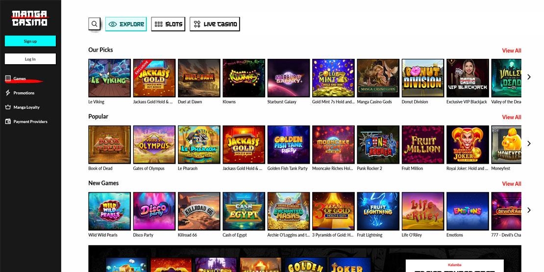 Manga Casino spelaanbod