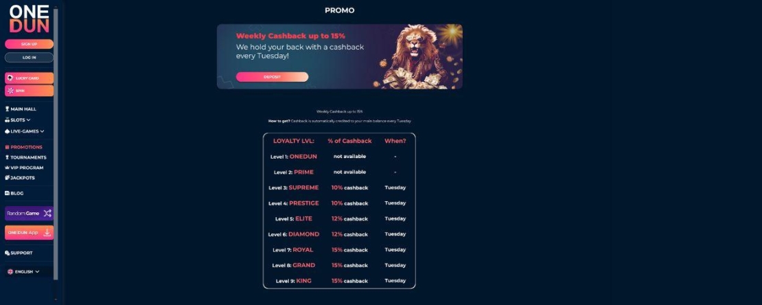 Onedun casino cashback videos