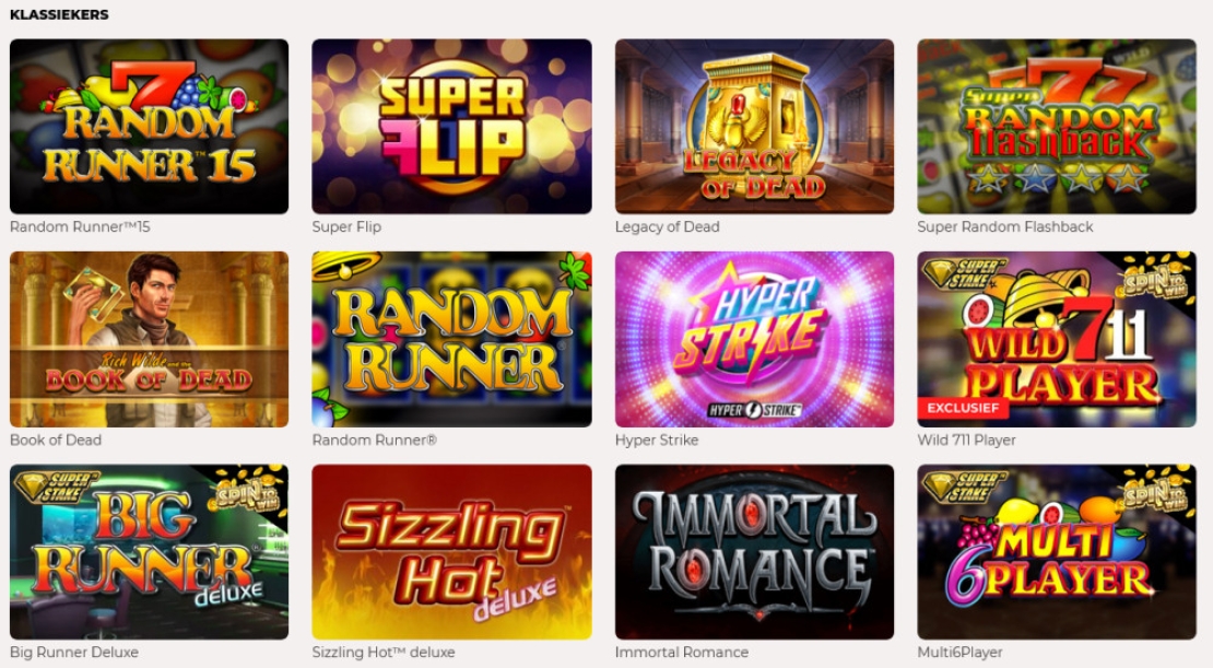 Voorbeeld van vooral oude gokkasten bij een online casino in Nederland