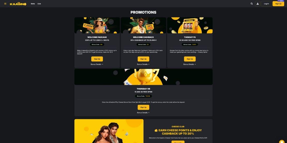 Promotiepagina van Kaasino