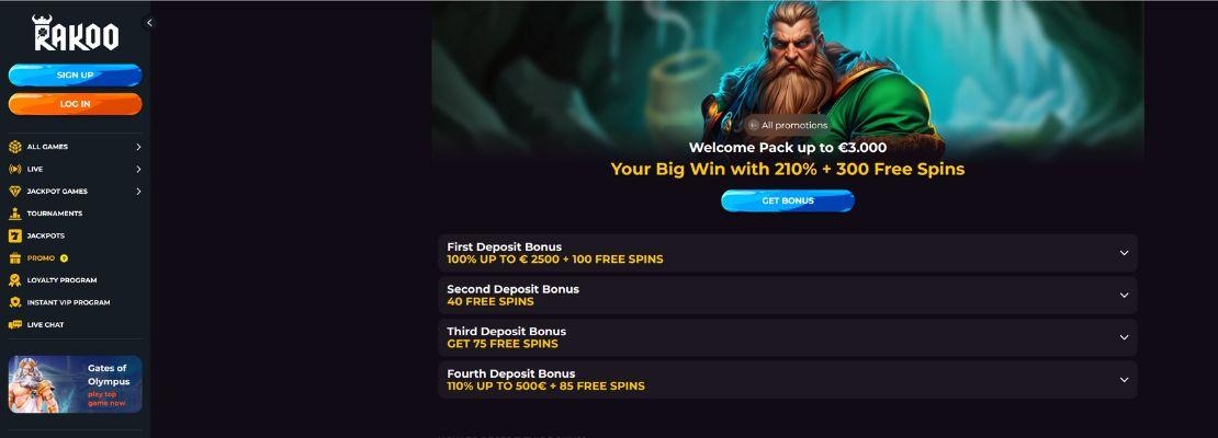 Welkomstbonus van Rakoo Casino online