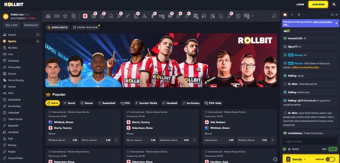 Sportsbook van Rollbit Casino