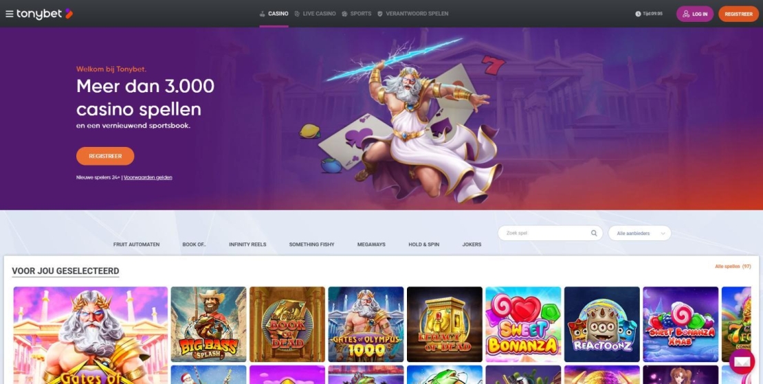 Screenshot van de Tonybet Casino website in Nederland