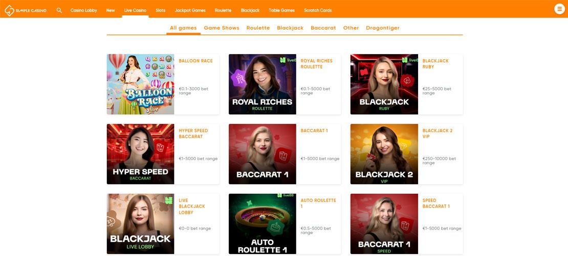 Live casino van Simple Casino