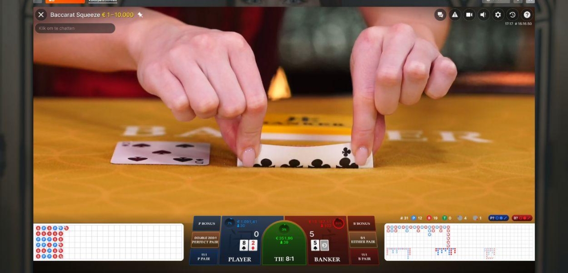 Baccarat Squeeze van Evolution Gaming speelveld
