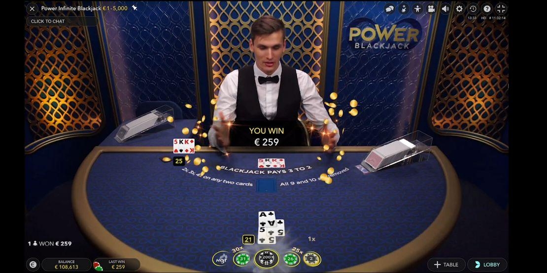 Speelveld van online Power Blackjack