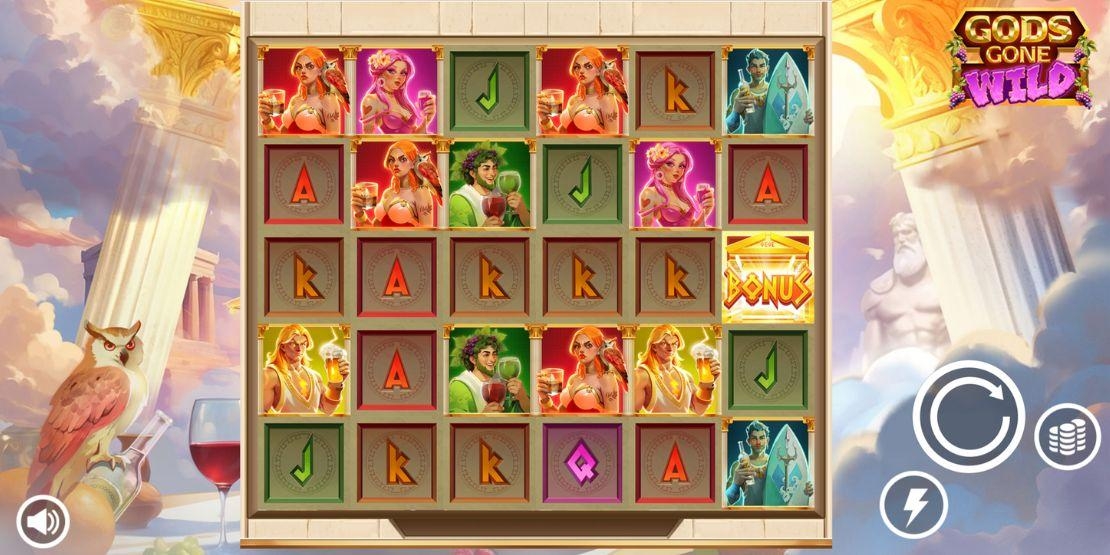 Speelveld van slotgame Gods Gone Wild