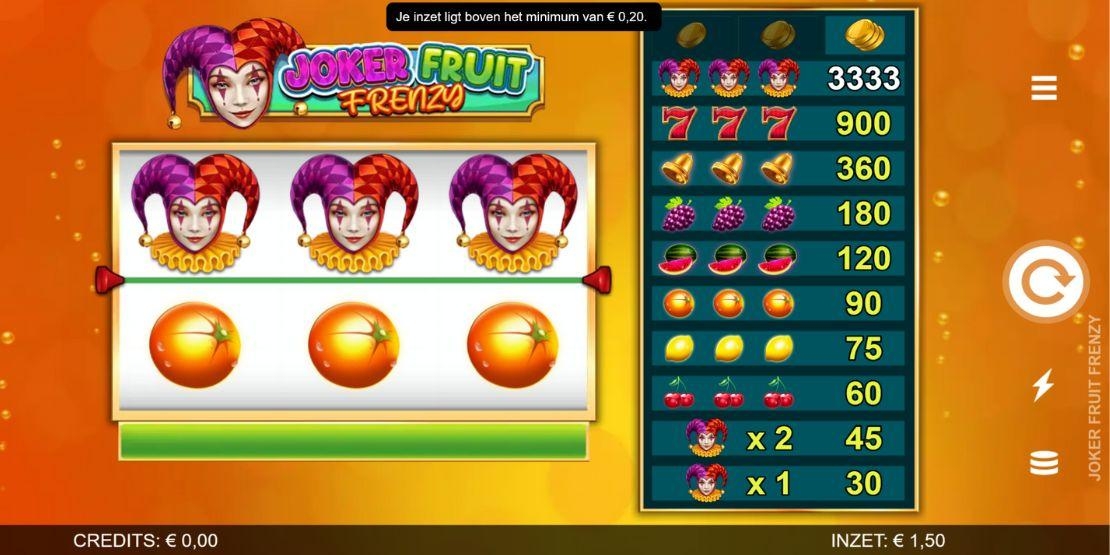 Speeveld van de game Joker Fruit Frenzy