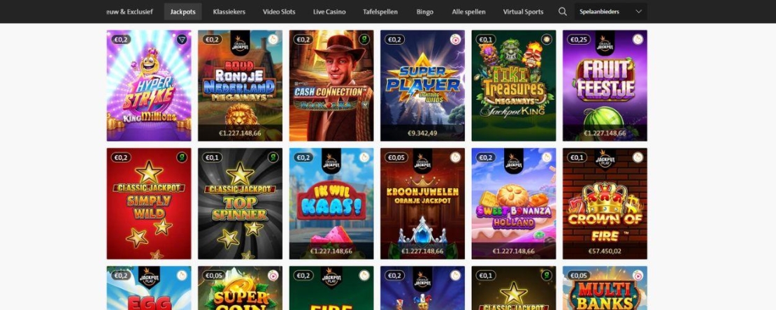 Spellenaanbod jackpotspellen Jacks Casino