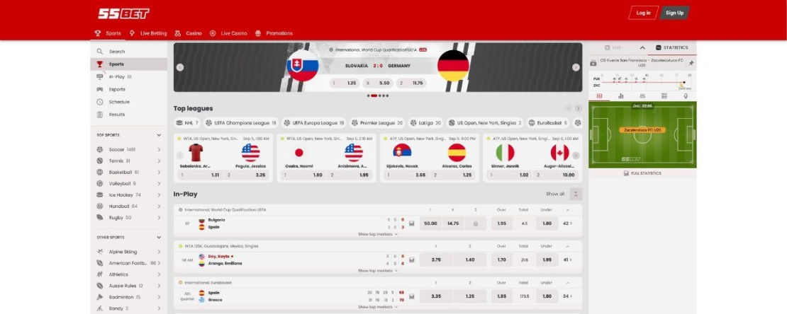 Sportsbook van 55Bet